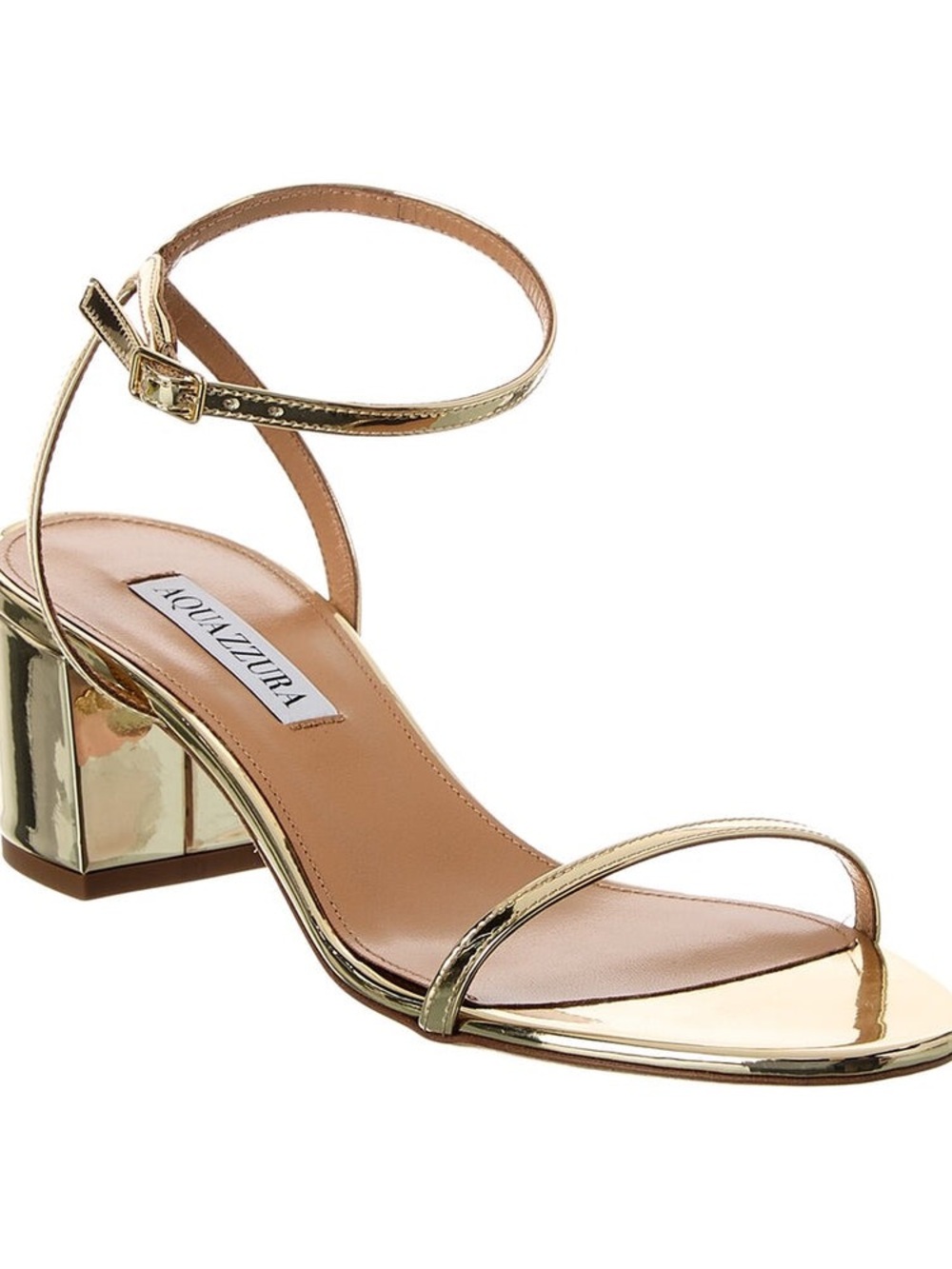 AQUAZZURA Deneuve 50 Gold Metallic Low Block Heel Sandals size 38.5